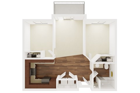Floor plan for 2 beds, 1 bath, 966 sqft